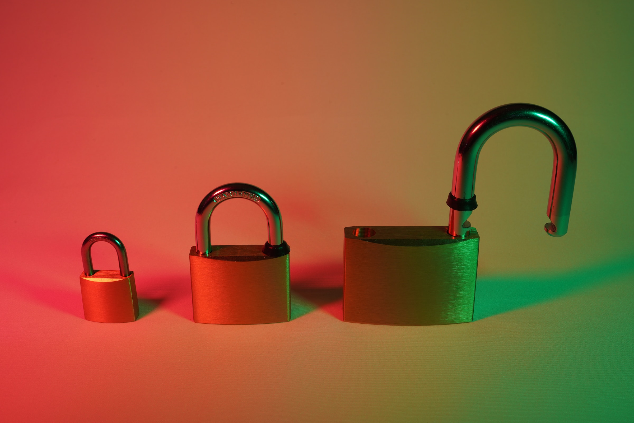 Three locks from big to small symbolizing a family using security best practices online