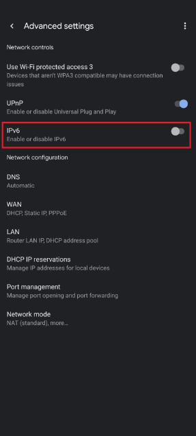 Enable IPV6 within Google Fiber Network - Third setting down from the top